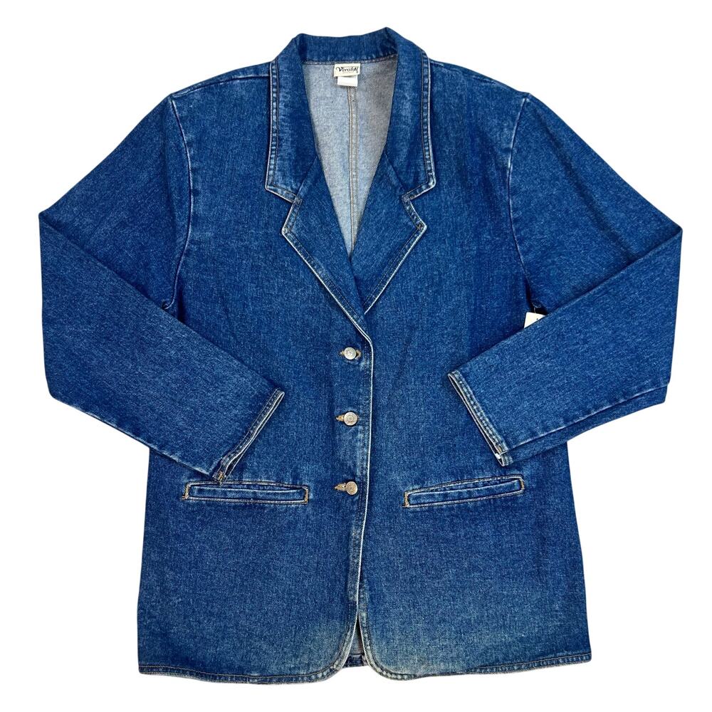 Vintage Women's Vivaldi Jeanswear Made in USA Denim Button Front Blazer Jacket L